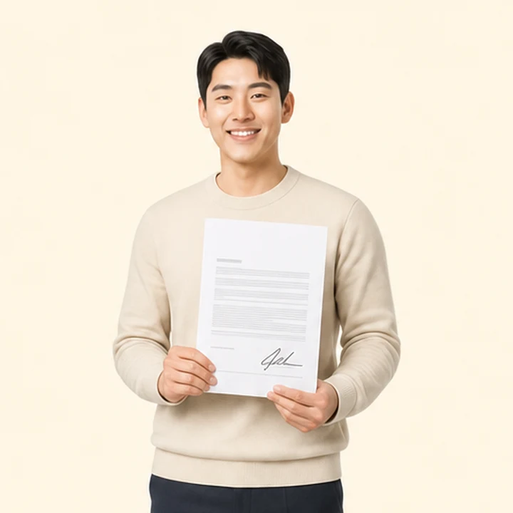 신용불량 투싼 장기렌트 서면 견적서를 들고 있는 고객